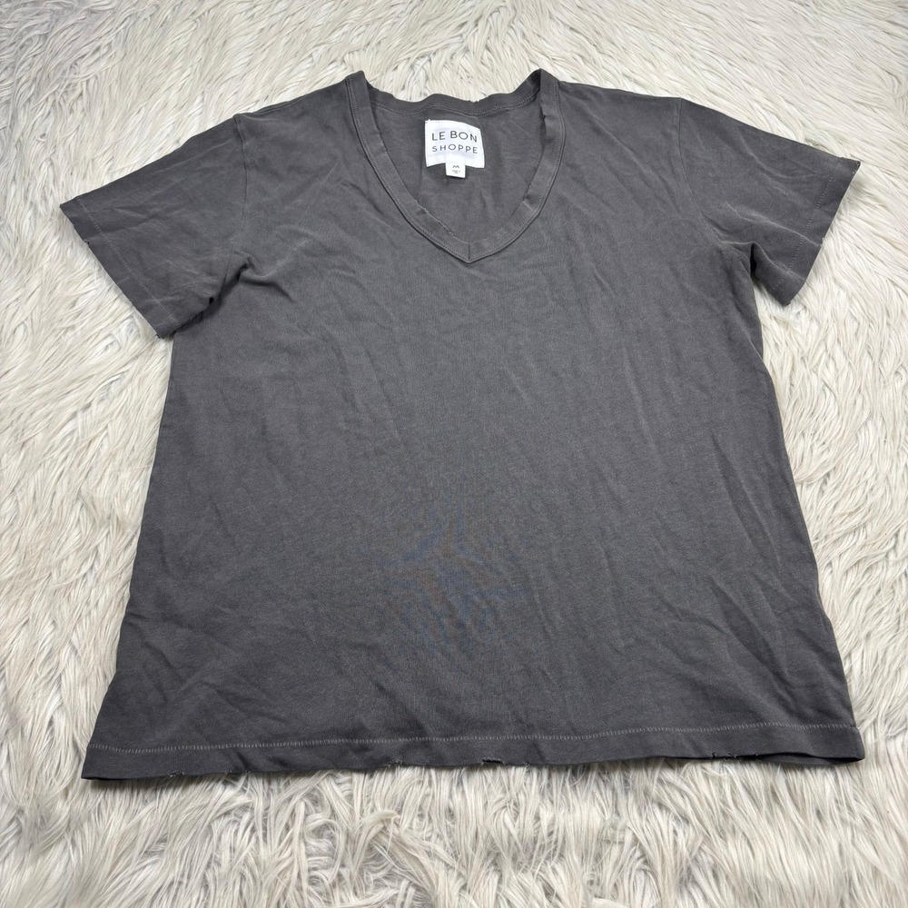 Le Bon Shoppe Women's M Gray Distressed Edge V-Neck Tee Quality Basic Alt Grunge